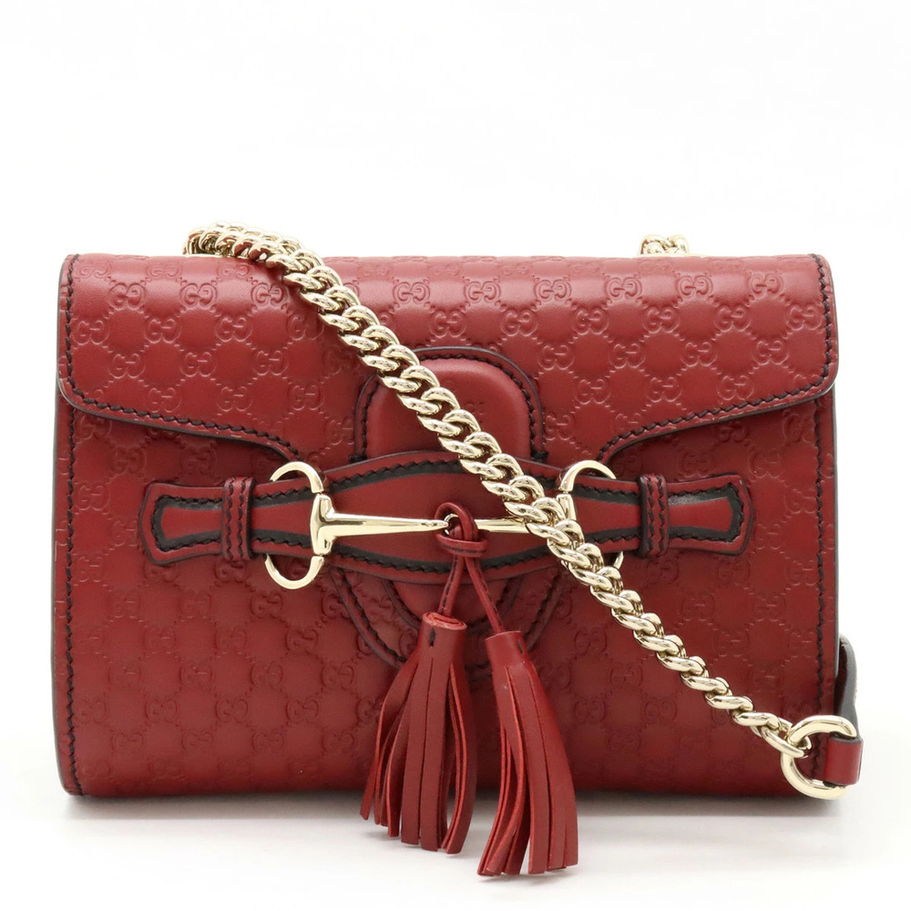 Gucci Microguccissima Shoulder Bag Chain Pouch Clutch Fringe Tassel Leather Red